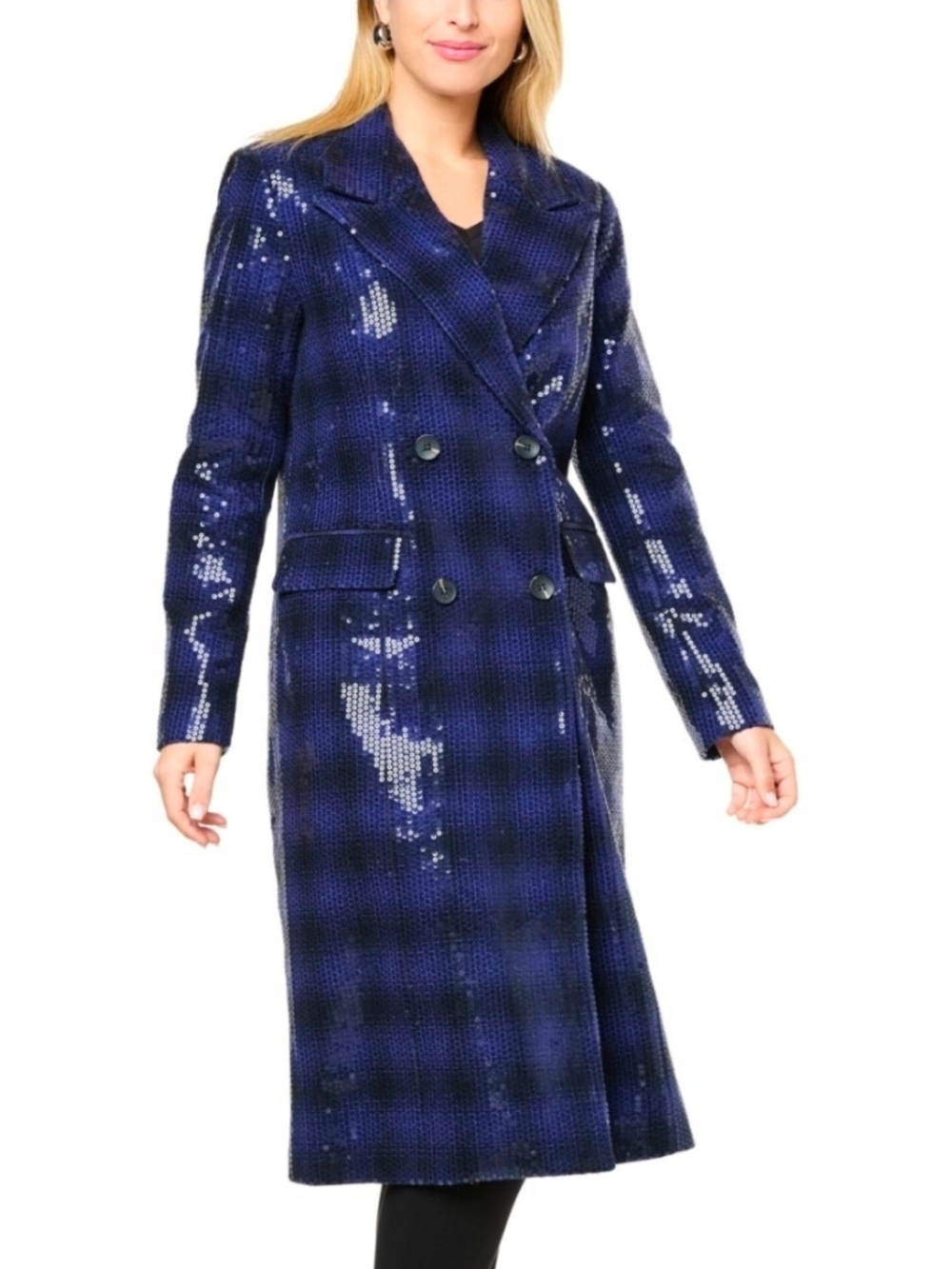 🔥Kathy Ireland Navy Sequin Long Trench Coat